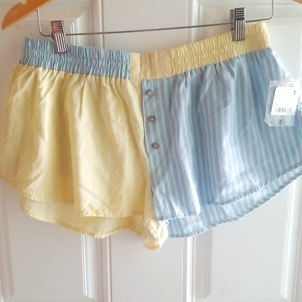 Intimately free people small striped yellow, blue and teal lounge shorts NWT